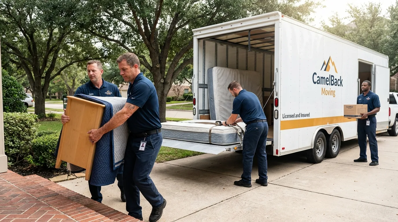 Crew loading residential truck for cross-state move from Tahoe Vista, CA