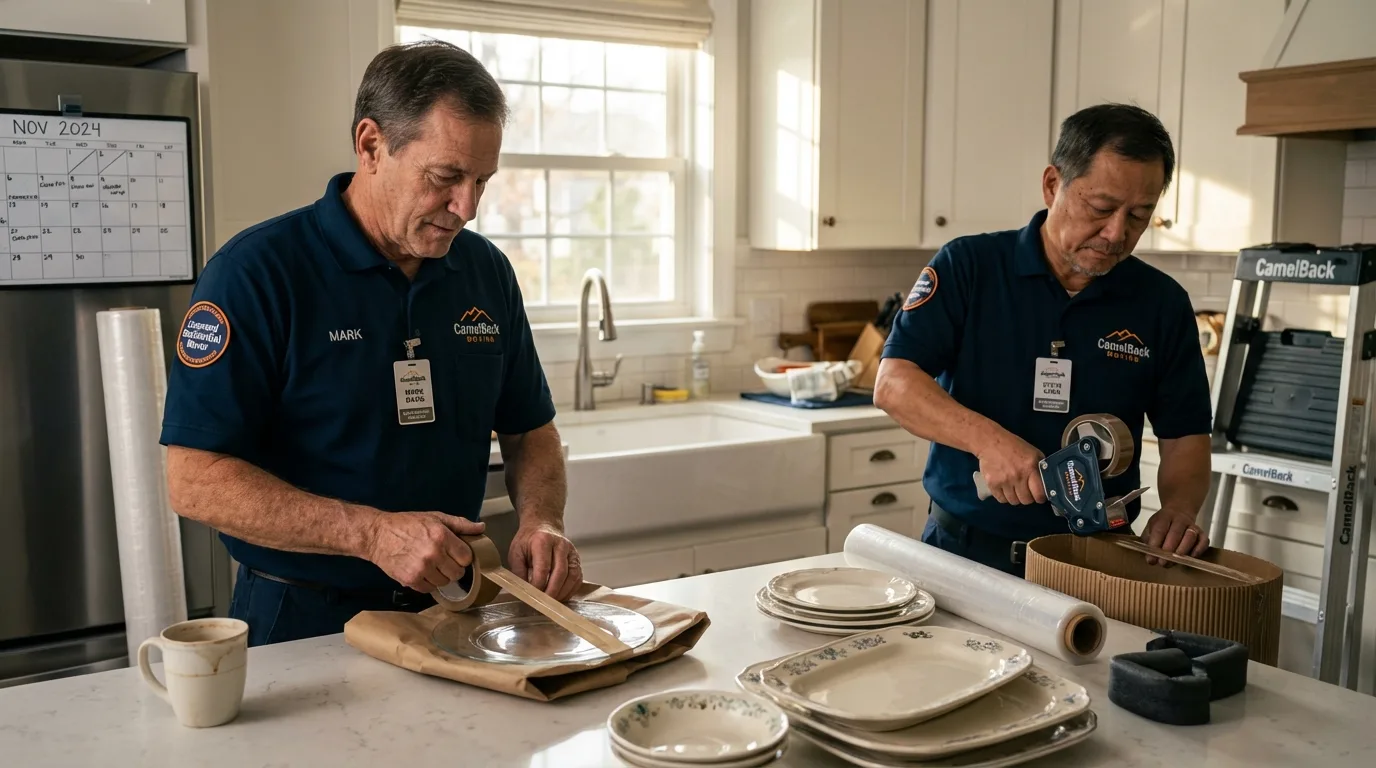 Professional crew packing kitchen dishware in Tahoe Vista, CA